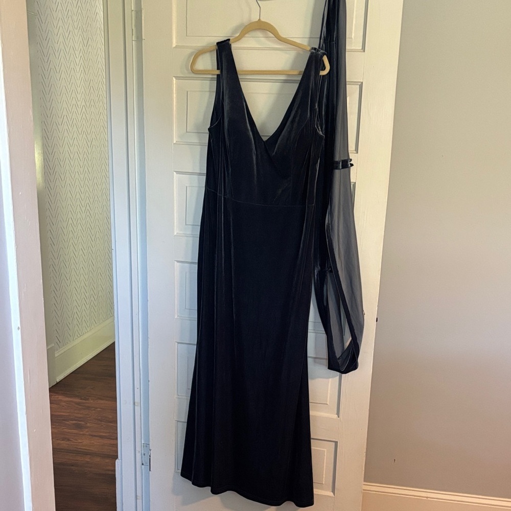 Revelry Blue Maxi Velvet Dress with Neck Scarf